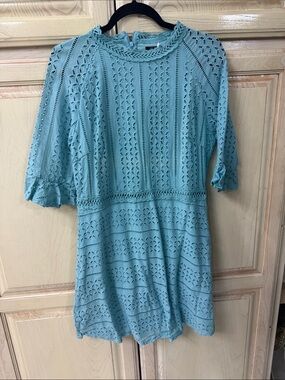 Simplee Apparel Sky Blue Crochet Lace Mini Dress